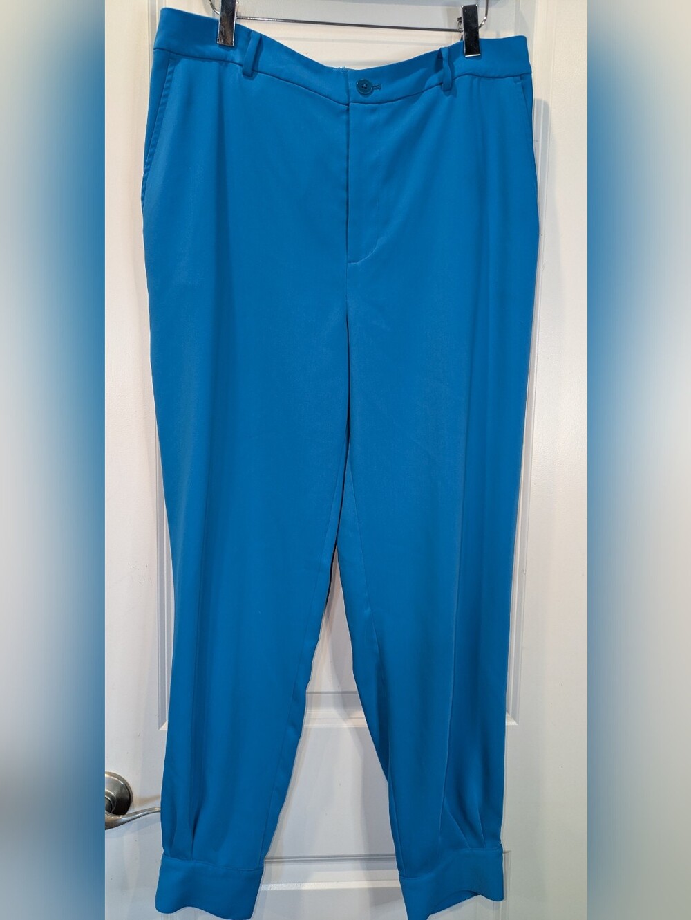 Lauren Ralph Lauren Blue Cropped Cuffed Pants Size 12 Career Stretch Ankle